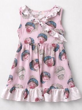 Pete & Lucy pink faux wrap cupcake print mill silk dress size 12-18 months
